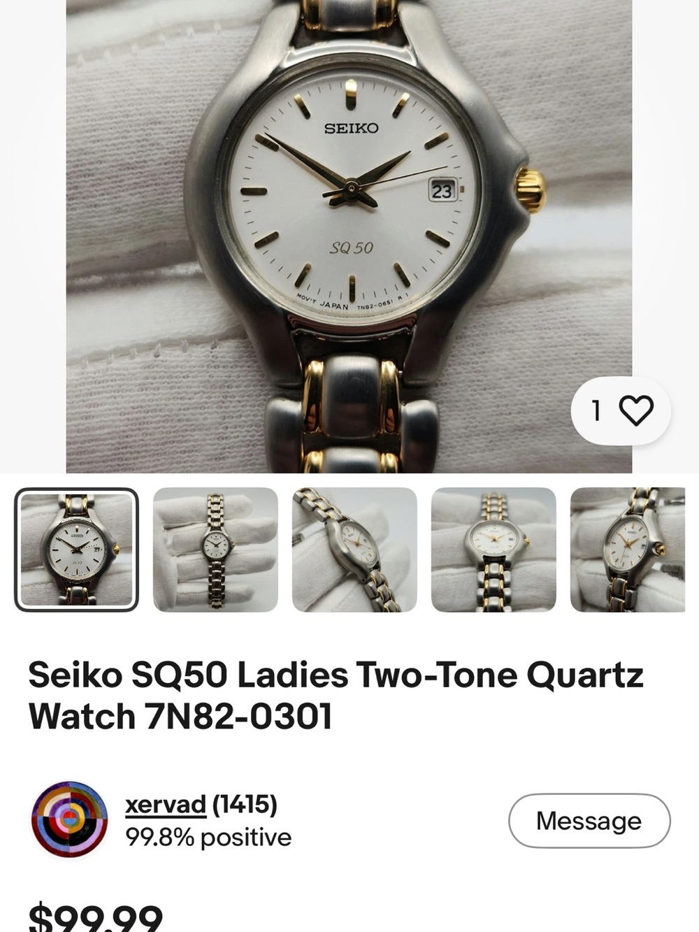 Seiko Two-Tone Ladies Quartz Watch – White Dial with Gold Accents